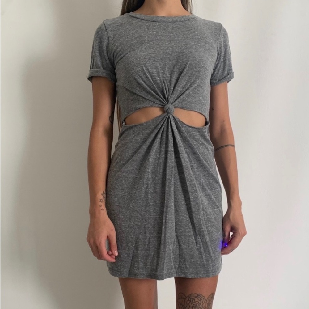 Urban Outfitters Honey Punch Knot It Front Knot T-Shirt Dress Grey XS